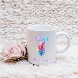 Вдъхновяваща и позитивна Йога чаша с име и перо Don't worry Be Zen