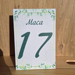 Сватбени табелки с номера за маси, идеални за всяко тържество. Персонализирайте дизайна с натурално зелени нюанси!