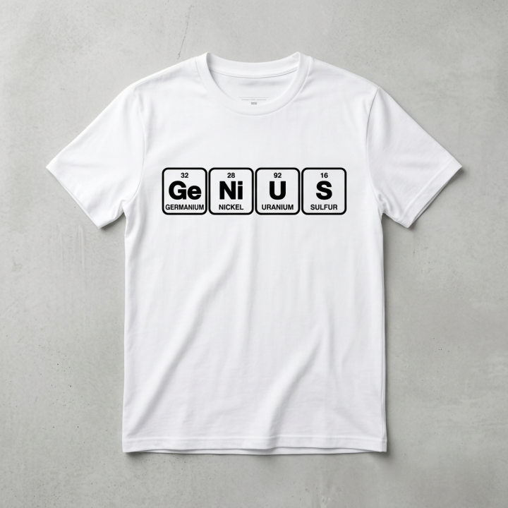 Тениска за гений с елементи от Менделеевата таблица GeNiUS - nurd подаръци