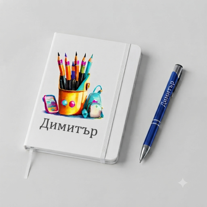 Персонализиран ученически комплект тефтери химикал с името на детето