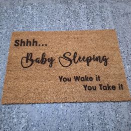 Изтривалка с надпис Baby Sleeping - подарък за бебе или забавни подаръци за родители